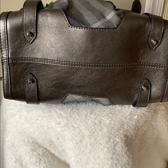 Burberry Silver Gunmetal Plaid Tote - Picture 4 of 6